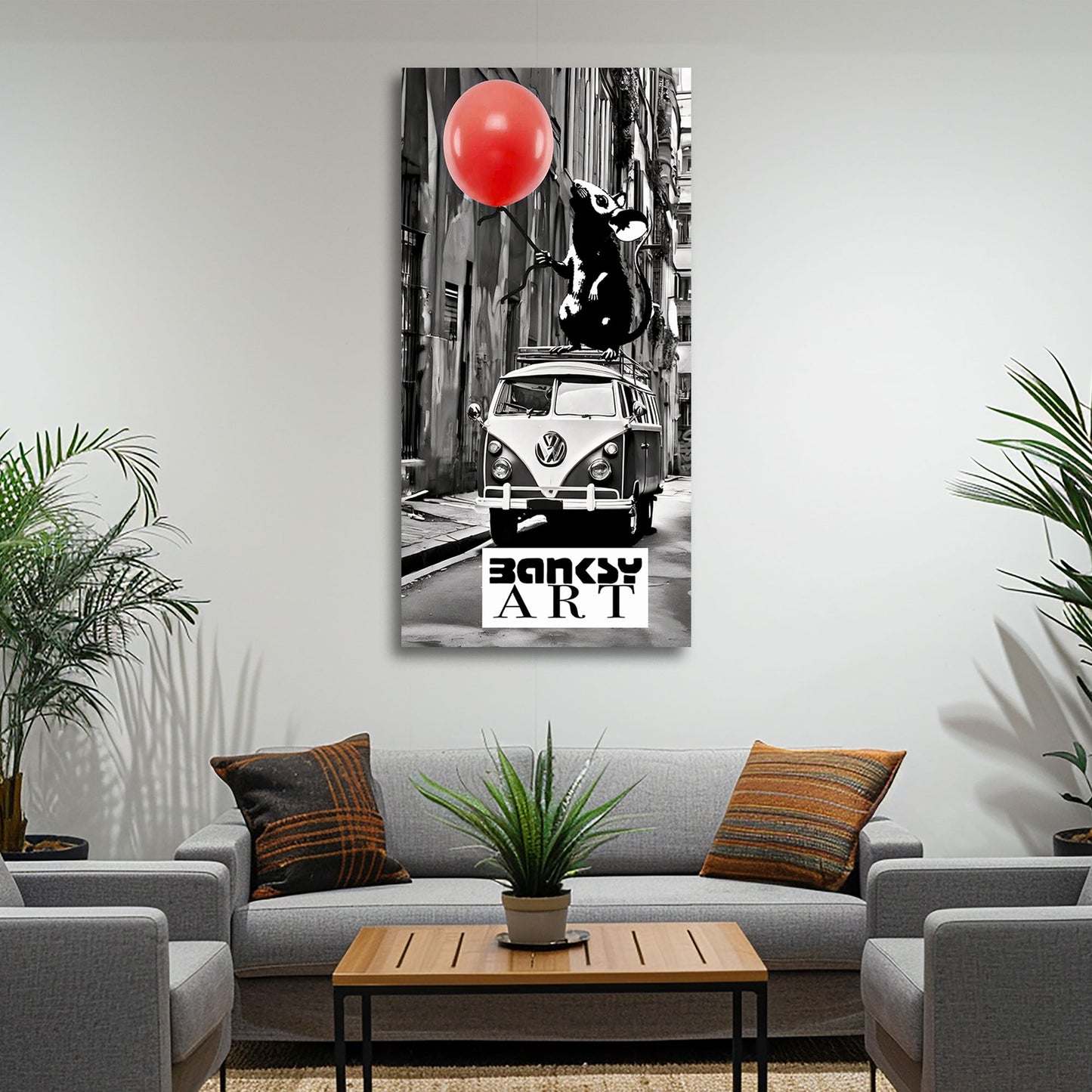 Street Art Ratte mit rotem Ballon auf Van BANKSY-ART Wandbild