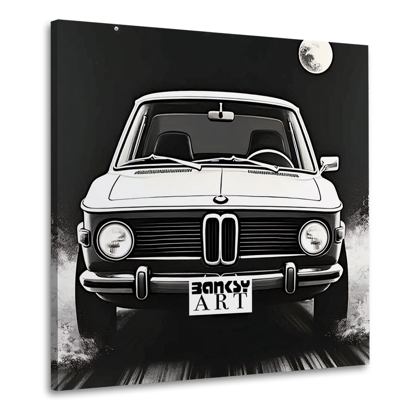Street Art Retro Auto frontal bei Nacht BANKSY-ART Wandbild