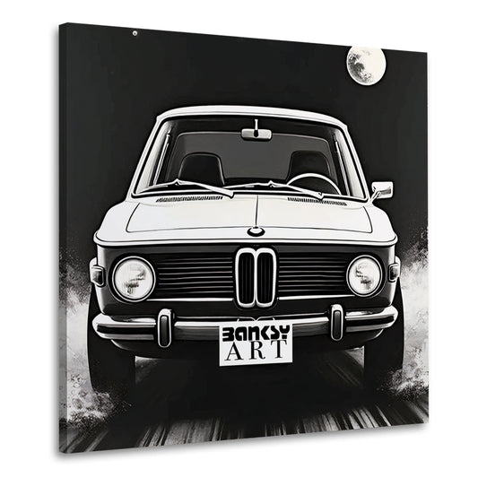 Street Art Retro Auto frontal bei Nacht BANKSY-ART Wandbild