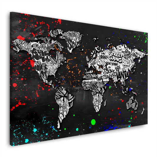 Street Art Weltkarte Graffiti schwarz weiß Wandbild