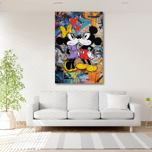 Süßes Maus Paar Pop Art mit roten Herzen Wandbild