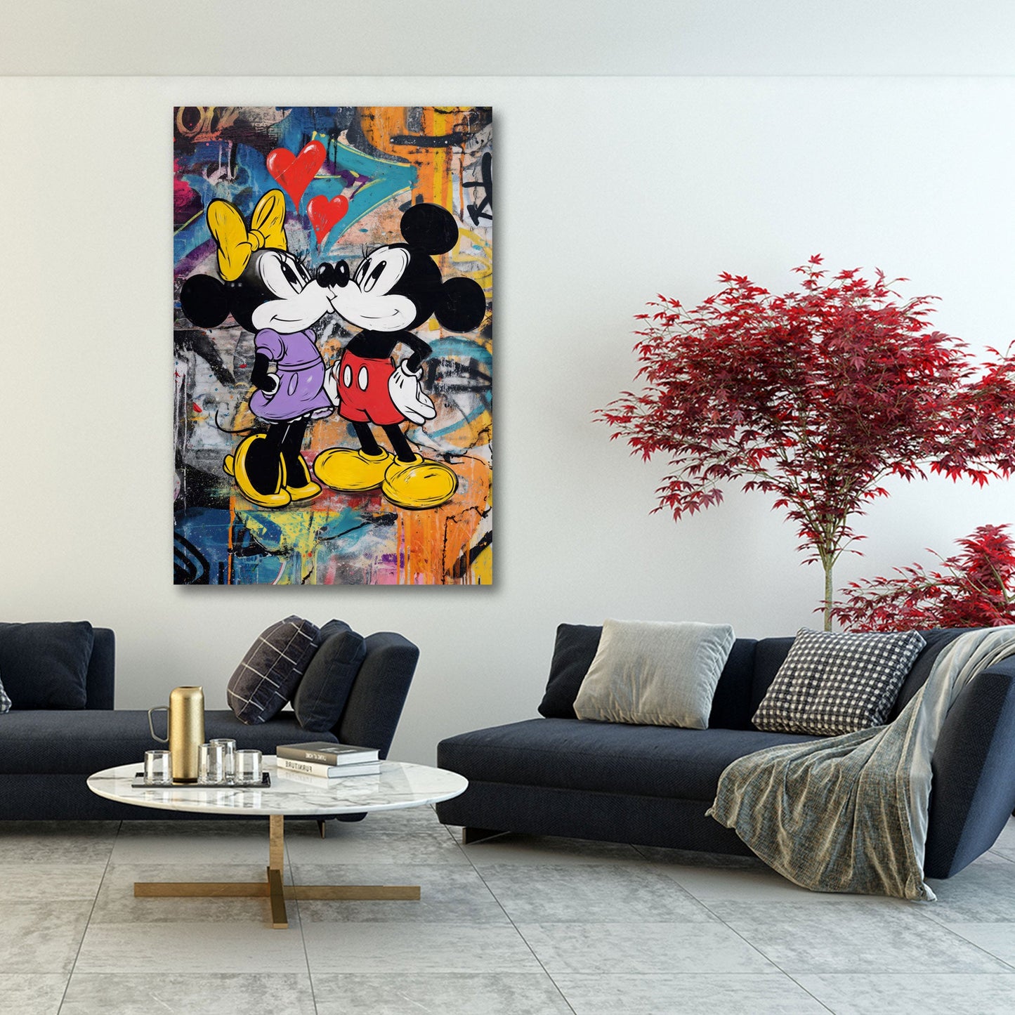 Süßes Maus Paar Pop Art mit roten Herzen Wandbild