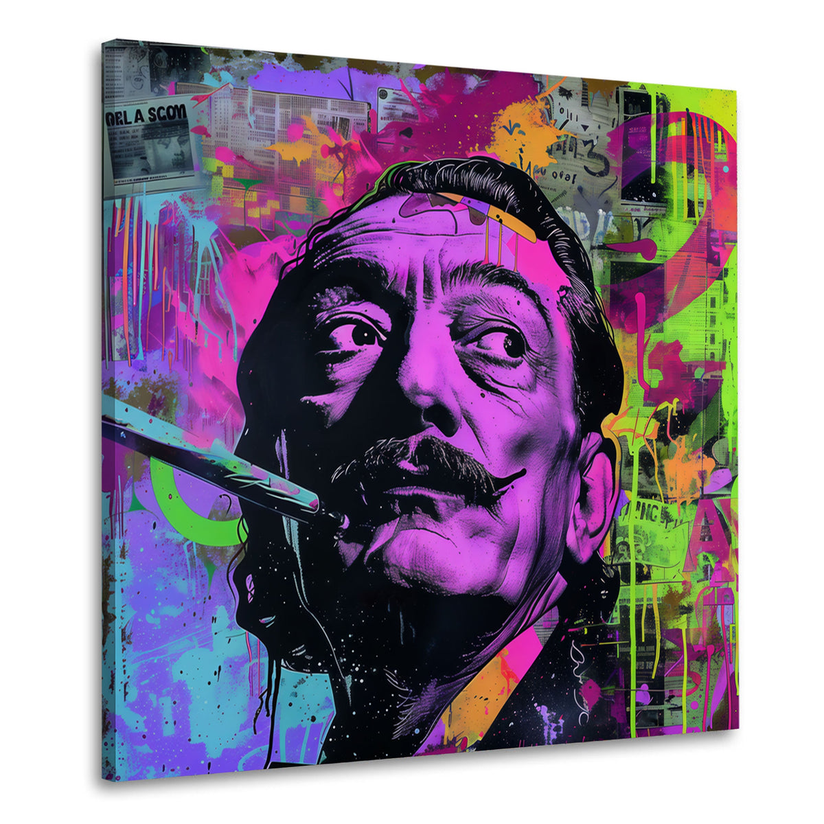 Dalí im Neon Porträt mit Zigarettenspitze Wandbild