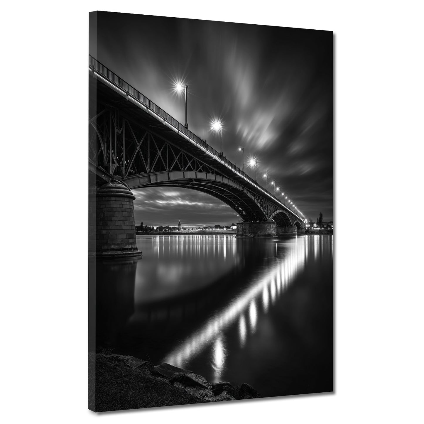 Theodor-Heuss-Brücke Mainz schwarz weiß Perspektive nachts Wandbild