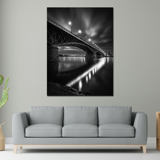 Theodor-Heuss-Brücke Mainz schwarz weiß Perspektive nachts Wandbild