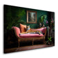 Tiger auf rosa Samtsofa - Exotisch luxuriöses Wohnzimmer Wandbild