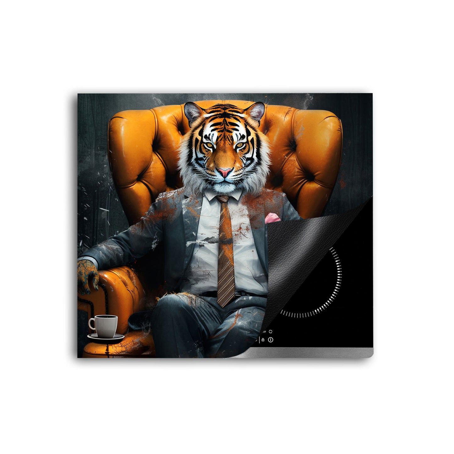 Tiger im Anzug Pop Art Herdabdeckplatte Induktionsschutz für Ceranfeld & Küche Deko