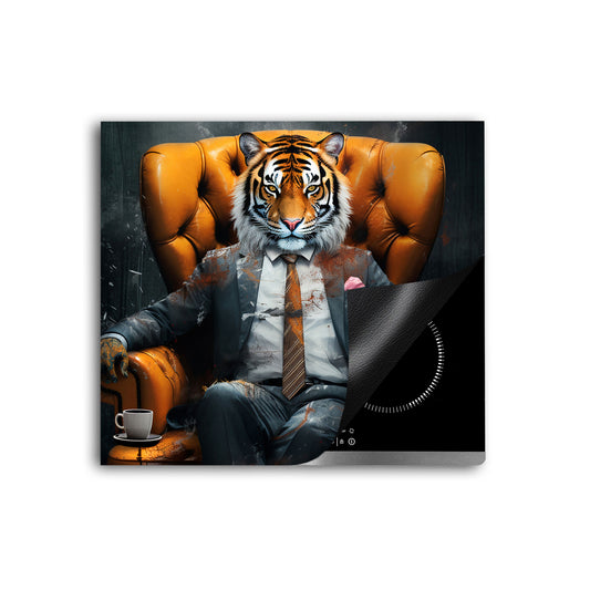 Tiger im Anzug Pop Art Herdabdeckplatte Induktionsschutz für Ceranfeld & Küche Deko