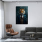 Tier im Anzug Wandbild über einem Sofa im Wohnraum