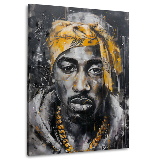 Tupac Porträt schwarz gold mit Bandana Wandbild