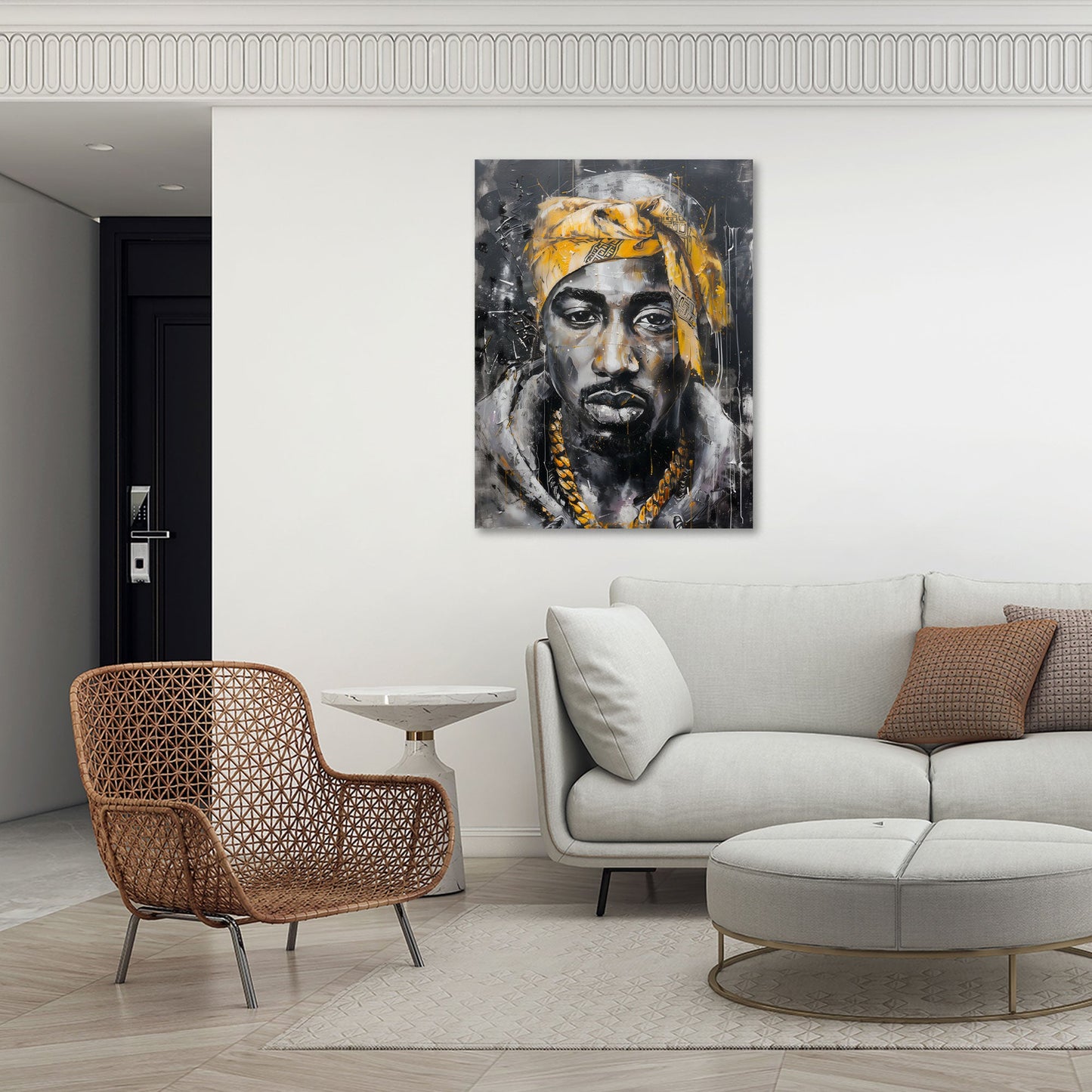 Tupac Porträt schwarz gold mit Bandana Wandbild