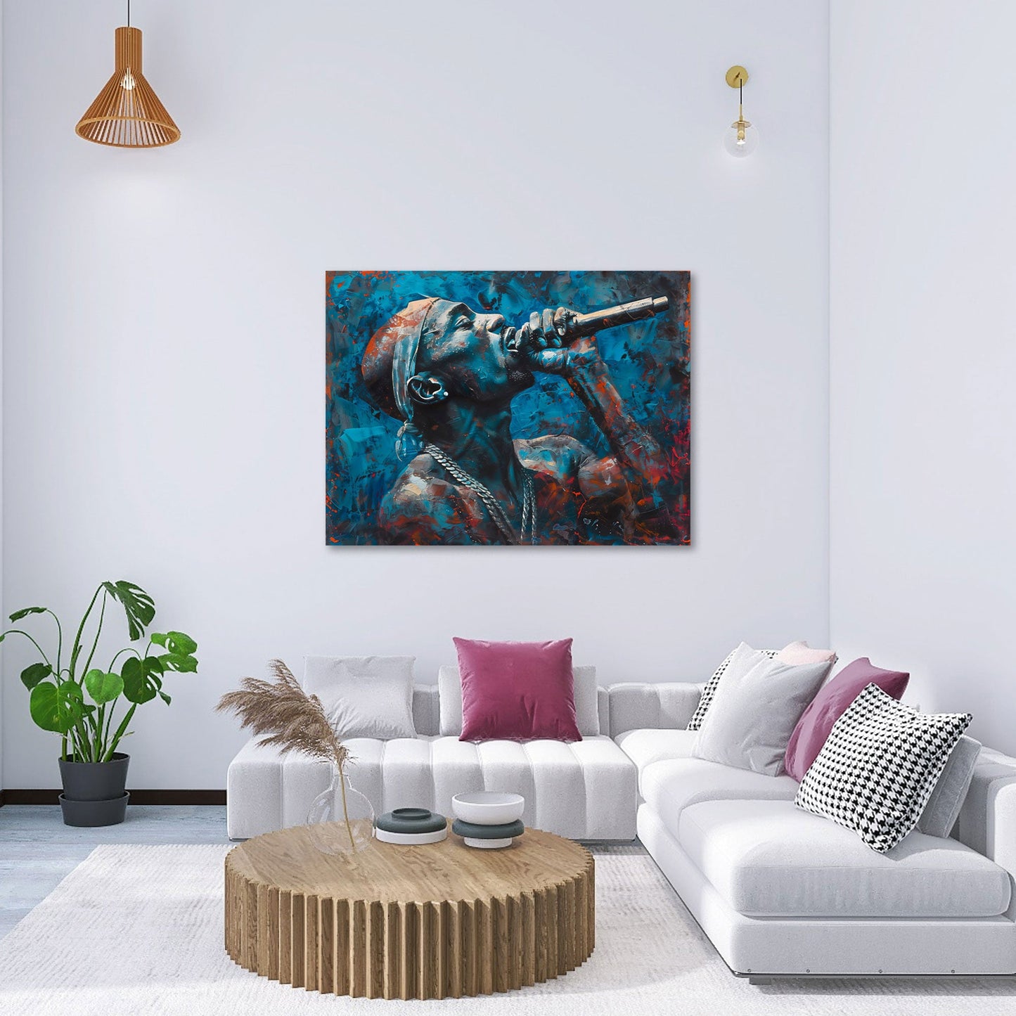Tupac Shakur Portrait blau in Pastelltönen Wandbild