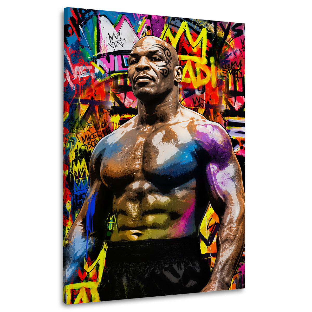 Tyson Boxlegende im bunten Graffiti Pop Art Stil Wandbild