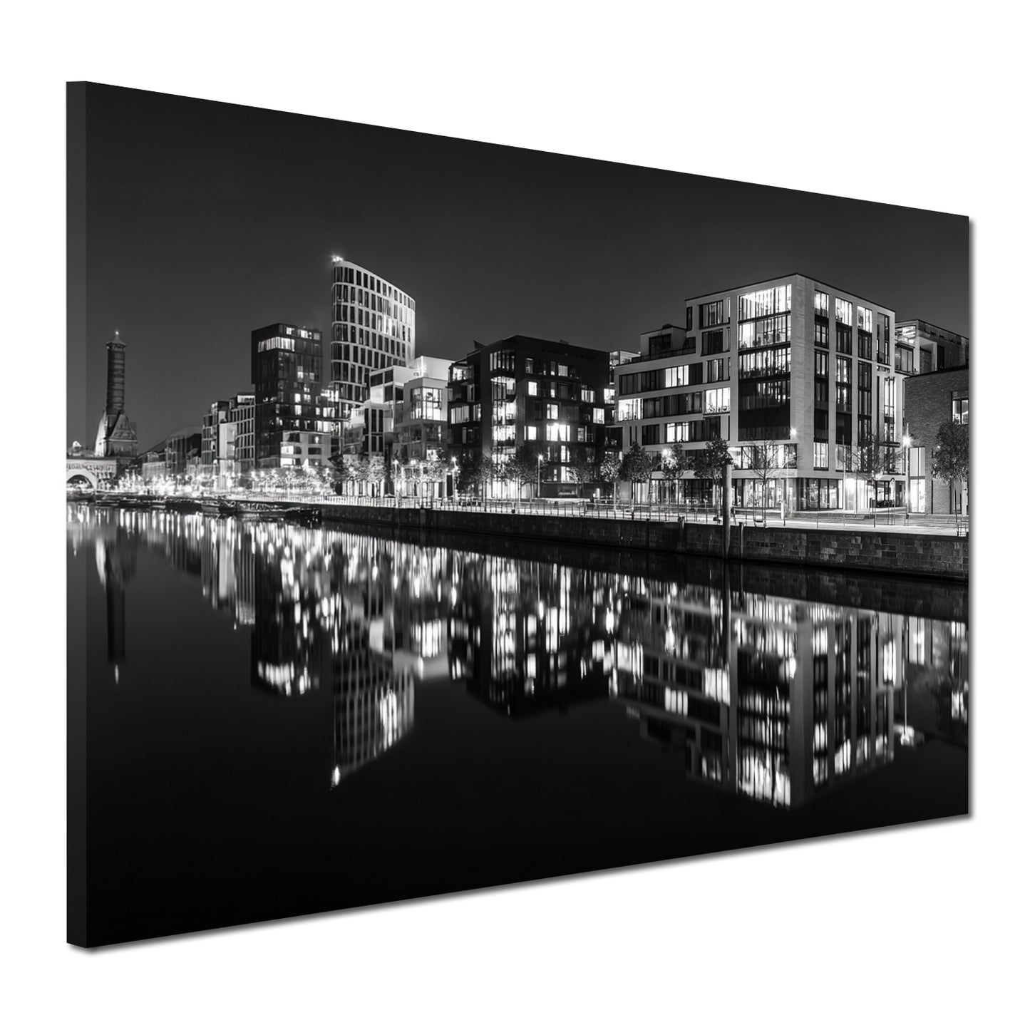 Überseestadt Bremen schwarz weiß Skyline Spiegelung Wandbild