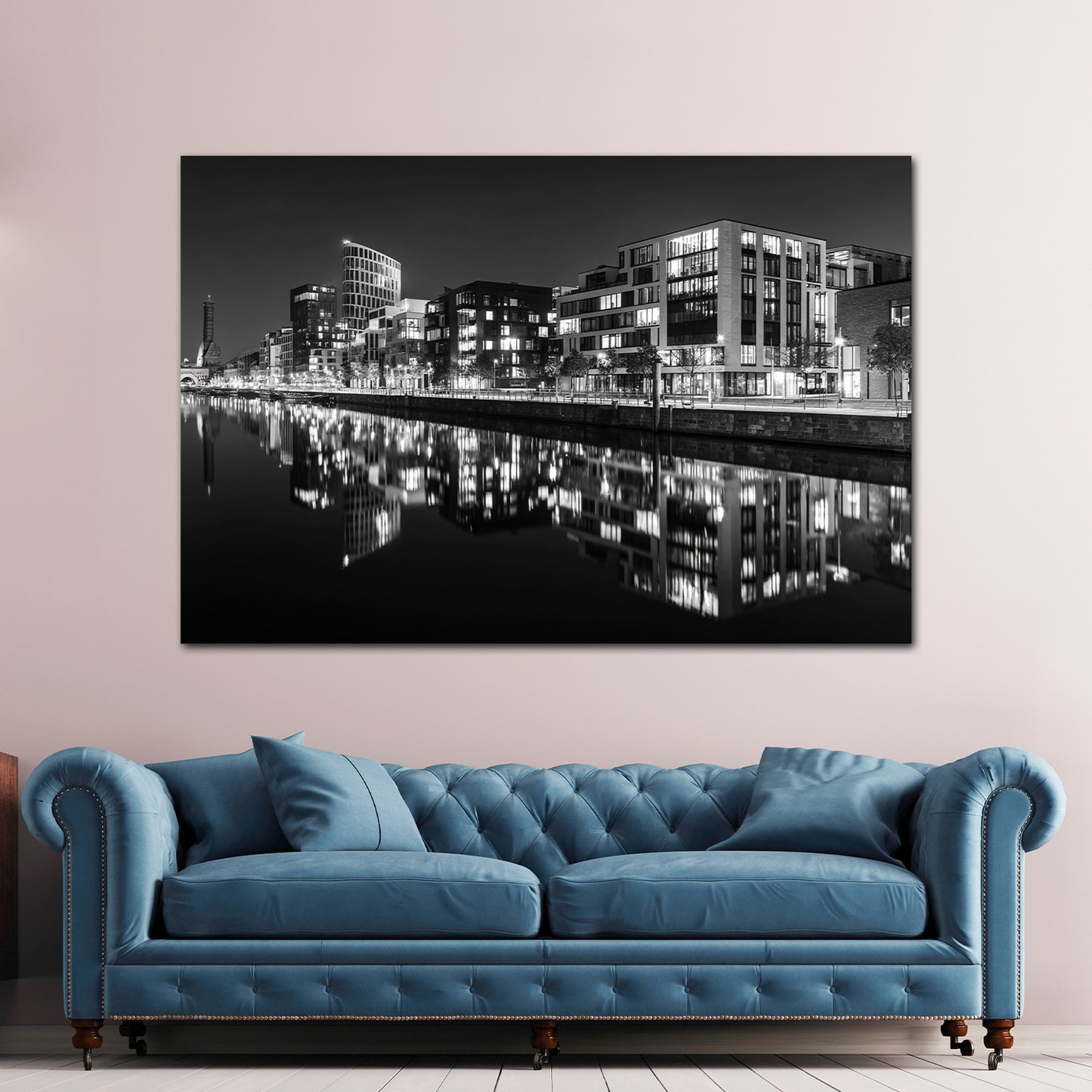 Überseestadt Bremen schwarz weiß Skyline Spiegelung Wandbild