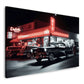 US Oldtimer Retro Diner Nachtaufnahme Neonlicht Wandbild