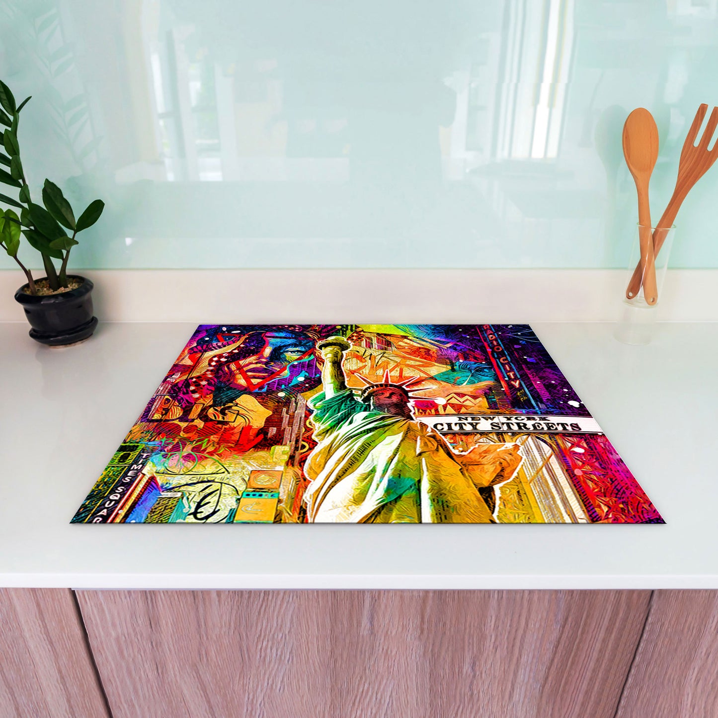 New York City Pop Art Herdabdeckplatte Induktionsschutz für Ceranfeld & Küche Deko