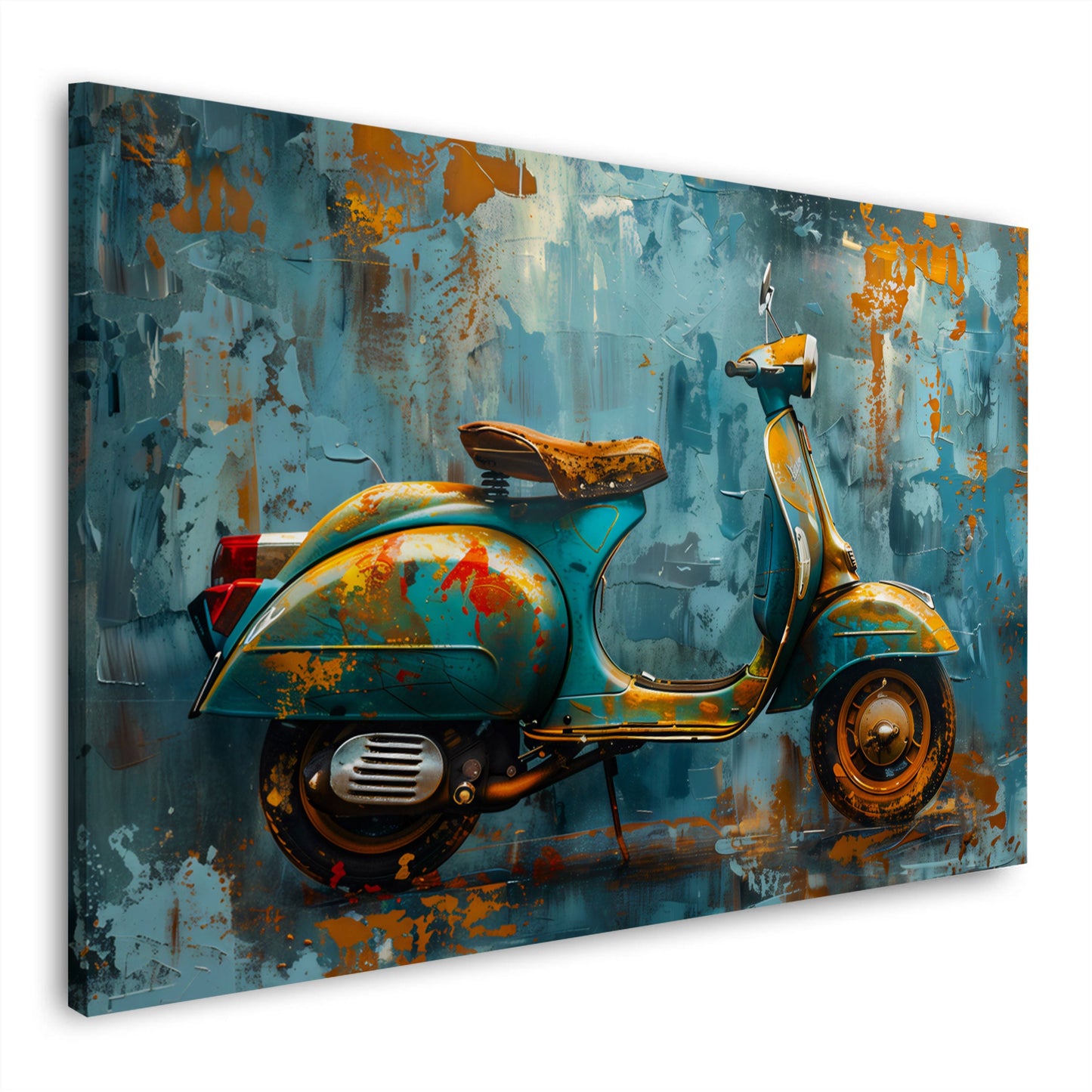 Vespa Scooter türkises Gemälde in Ölmalerei Wandbild