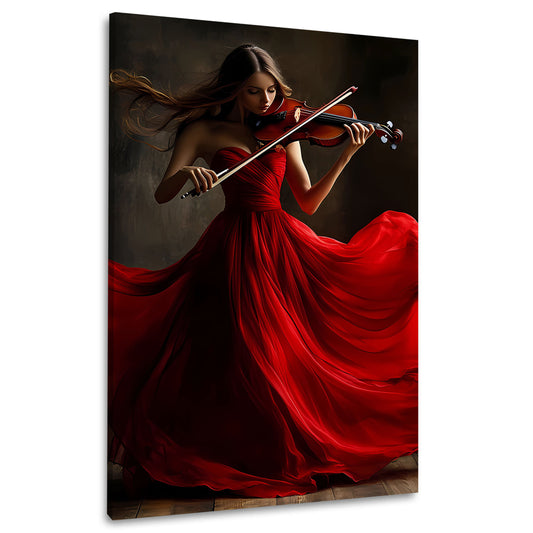 Violine Frau im roten Abendkleid Musik Wandbild