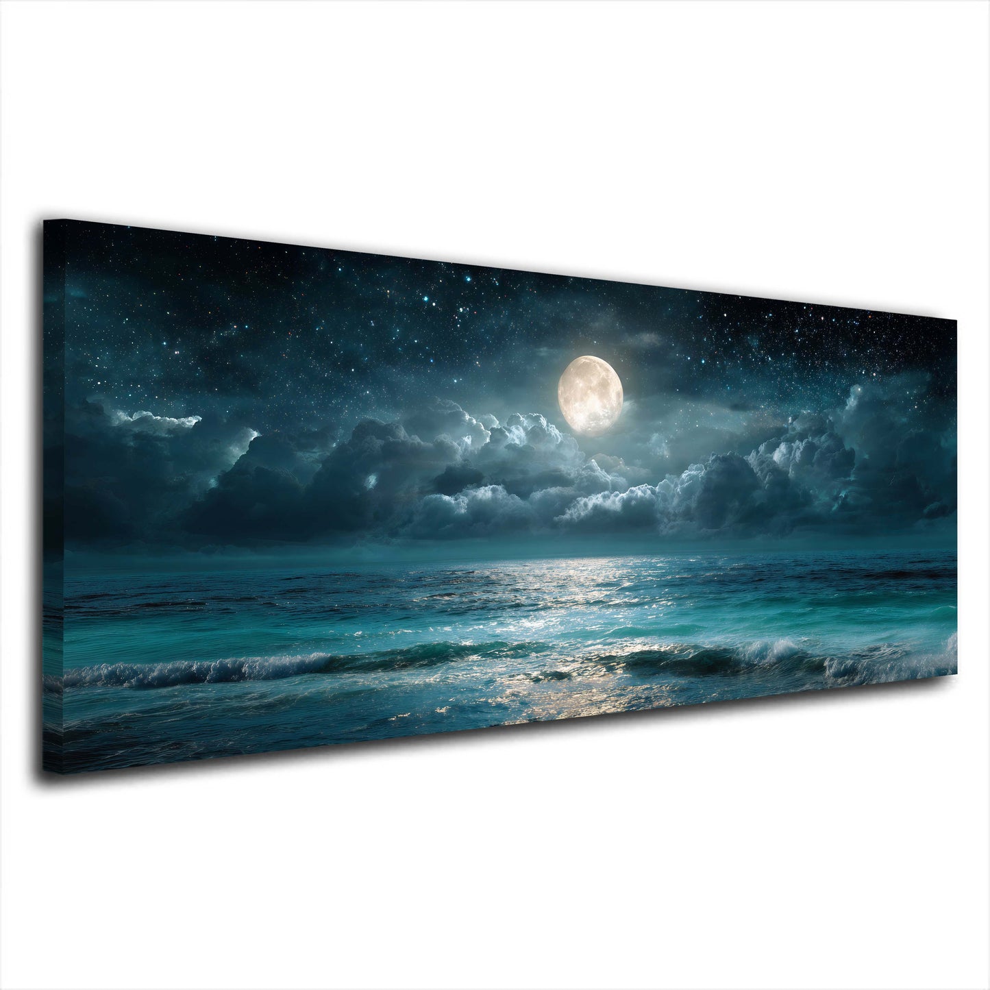 Vollmond mit Sternen ueber dem tuerkisen Meer Wandbild
