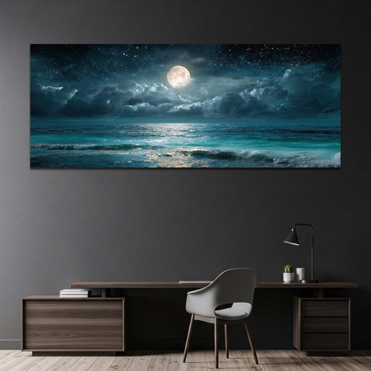 Vollmond mit Sternen über dem türkisen Meer Wandbild