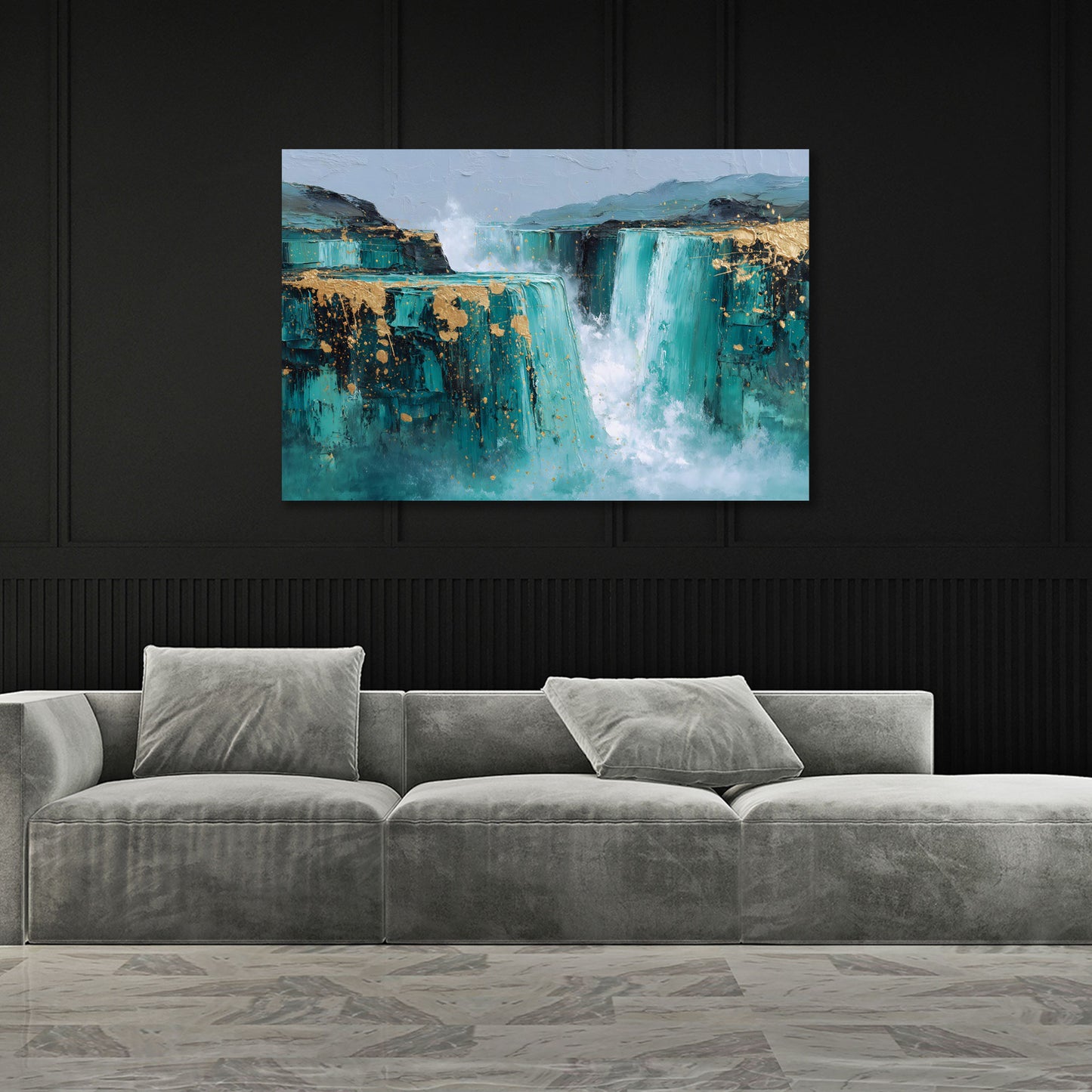Wasserfall abstrakt Natur türkis goldene Struktur Wandbild