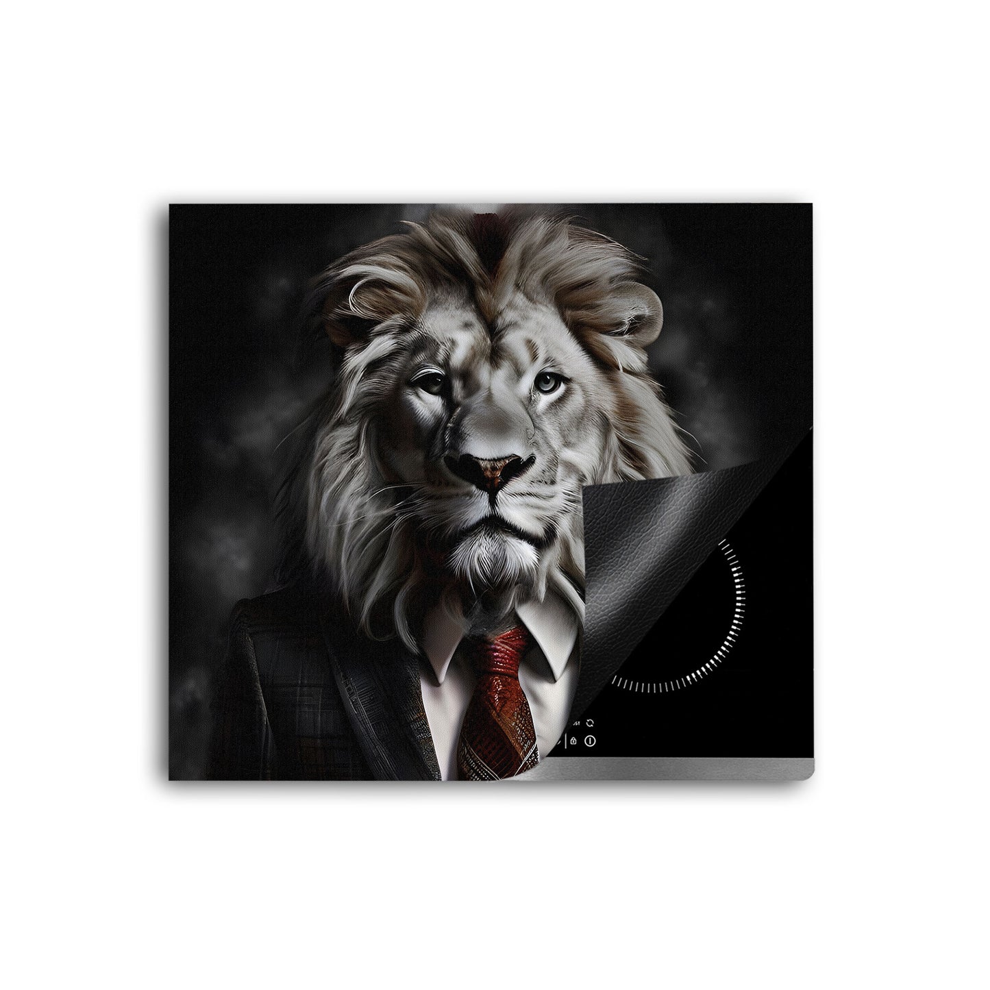 Weißer Löwe im Anzug Herdabdeckplatte Induktionsschutz für Ceranfeld & Küche Deko