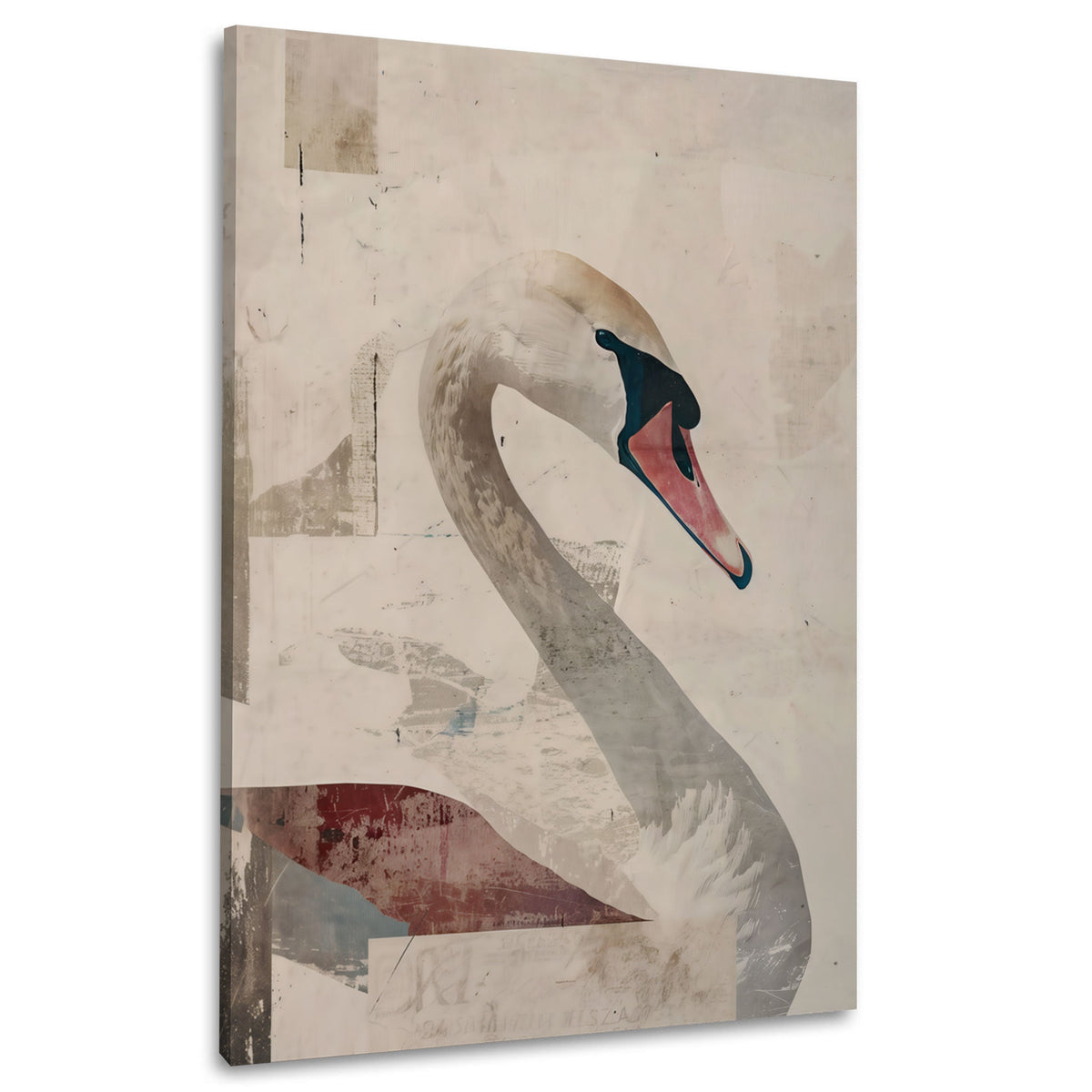 Weißer Schwan vor beigem Hintergrund – Wandbild