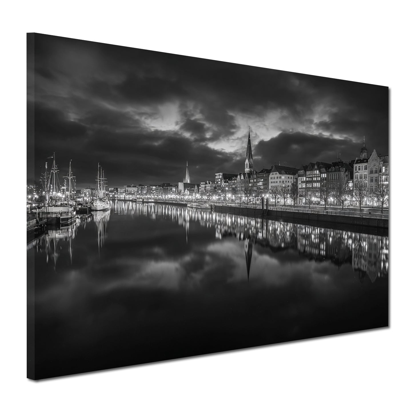 Weserpanorama Bremen schwarz weiß Altstadt Spiegelung Wandbild