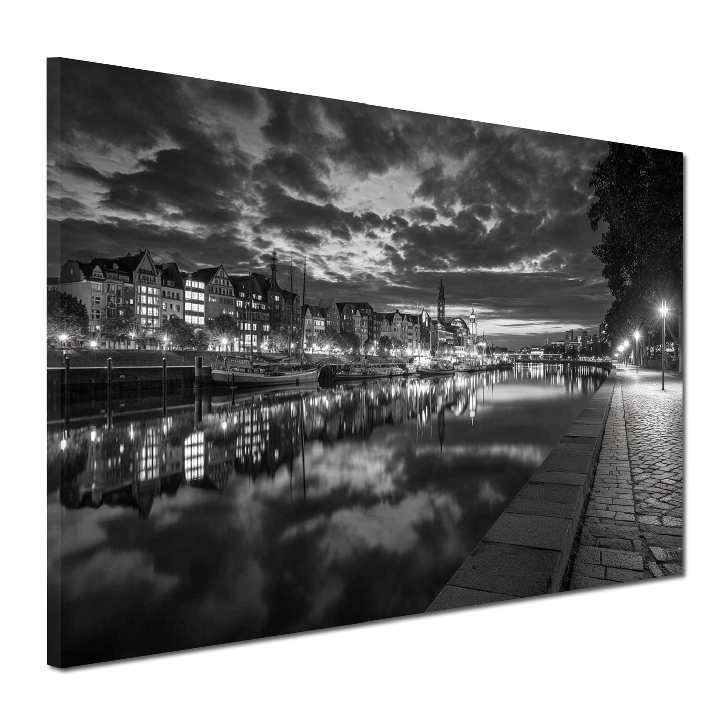 Weserufer Bremen schwarz weiß Abendstimmung Wandbild
