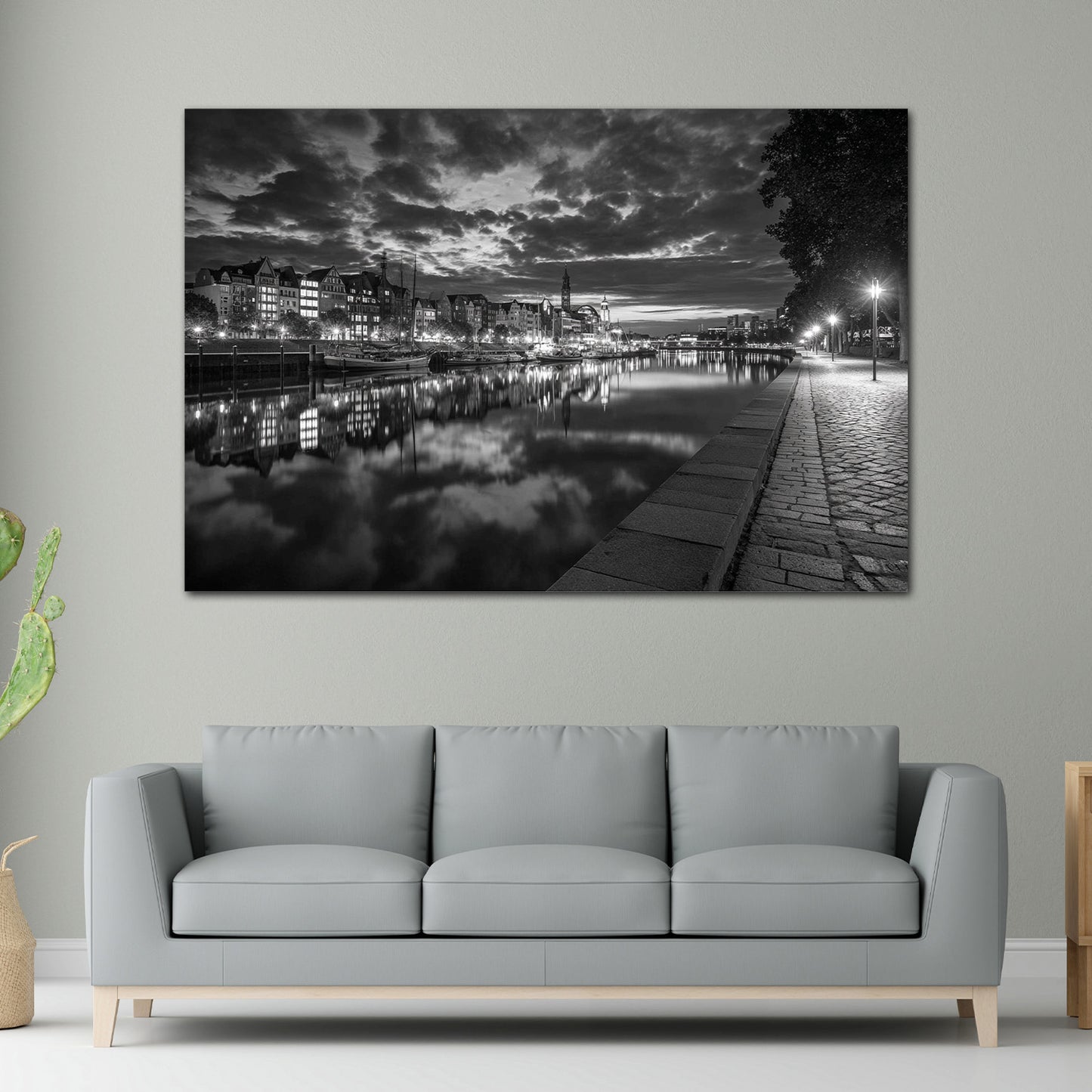 Weserufer Bremen schwarz weiß Abendstimmung Wandbild