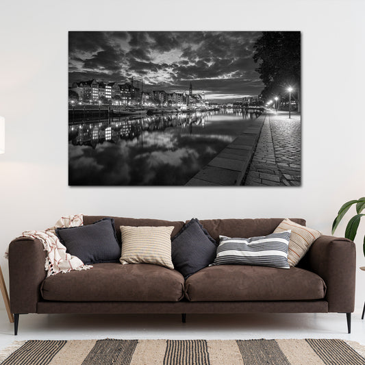 Weserufer Bremen schwarz weiß Abendstimmung Wandbild