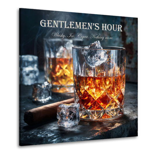 Whisky Glas Zigarre Eiswürfel Gentlemen Moment Wandbild