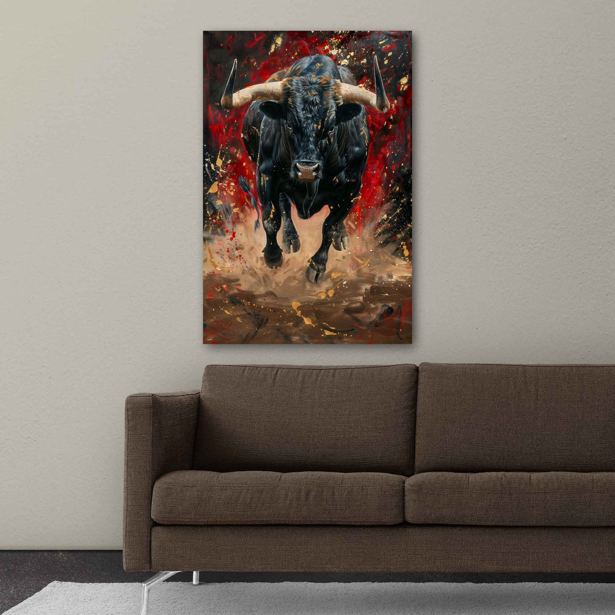 Wilder Stier Wandbild im Wohnzimmer