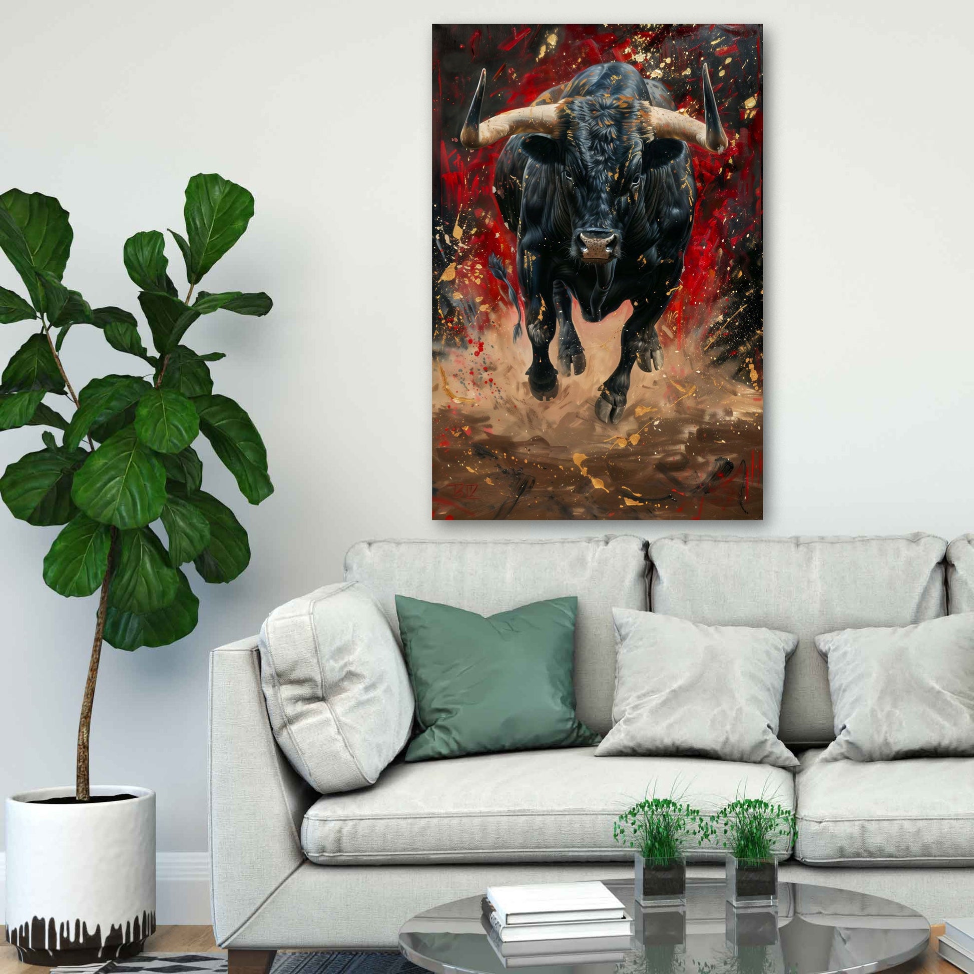 Wilder Stier expressives Ölgemälde Wandbild