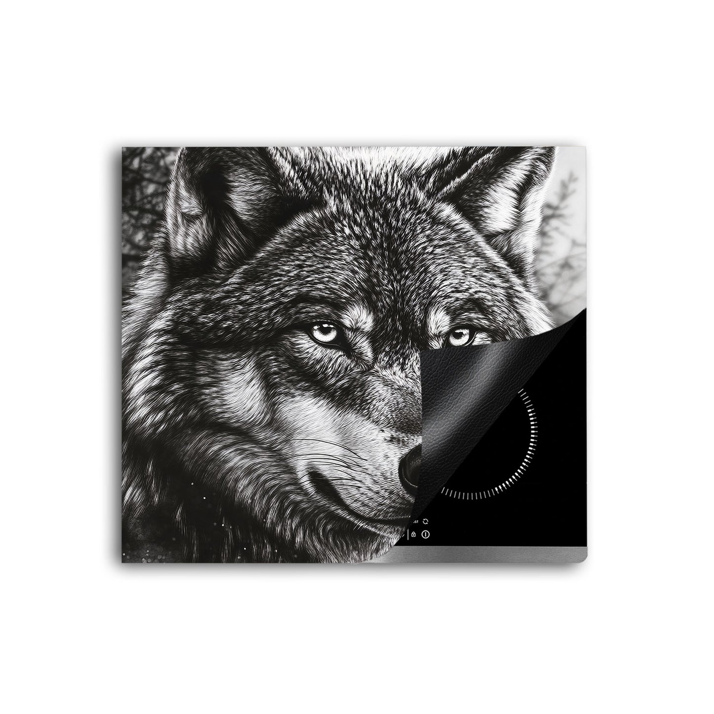 Wolf Porträt schwarz weiß Herdabdeckplatte Induktionsschutz für Ceranfeld & Küche Deko
