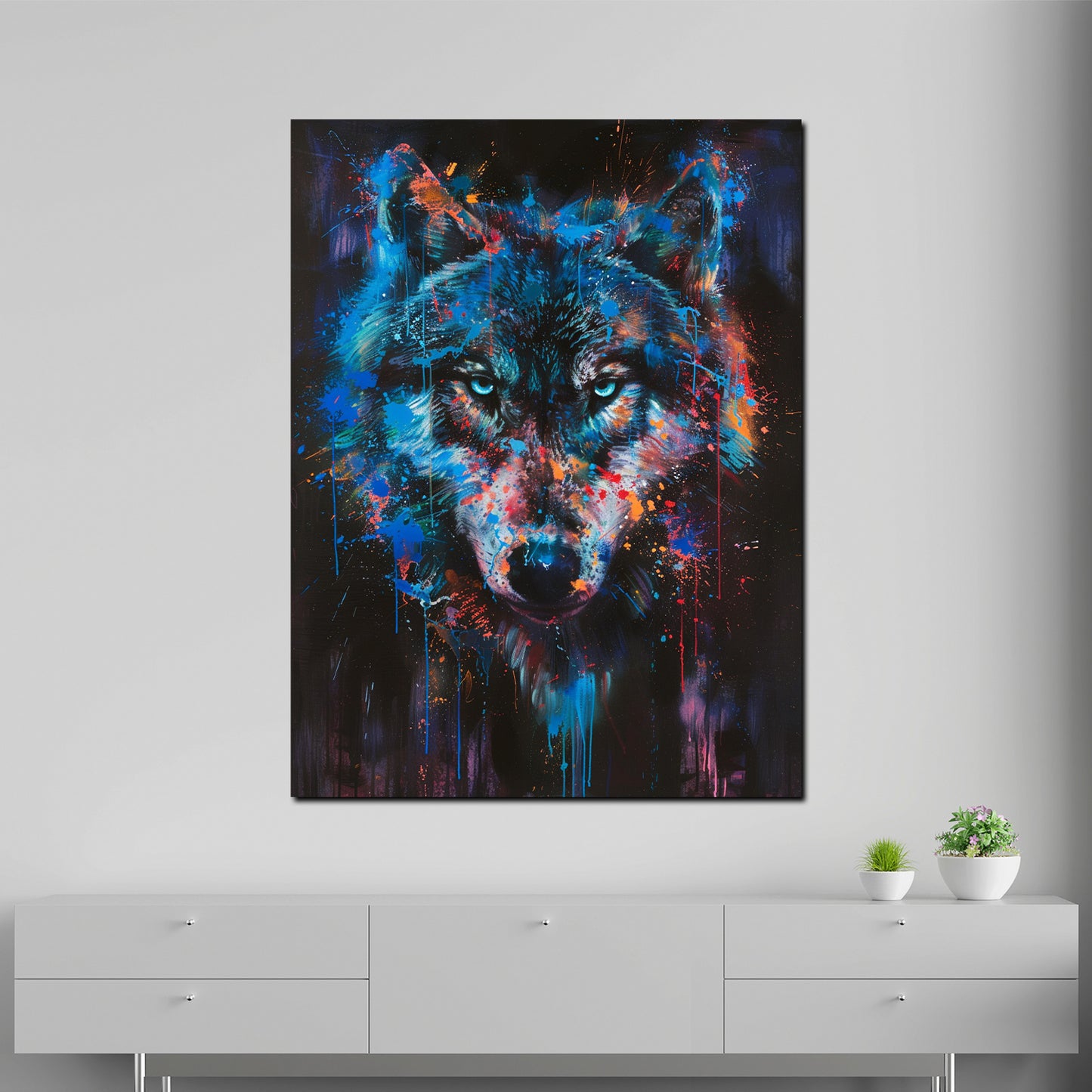 Wolf Porträt Pop Art Farbenspiel Tierkunst Wandbild