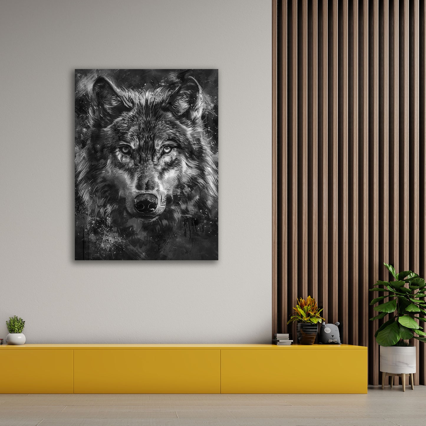 Wolf Porträt Realistische Zeichnung Wandbild