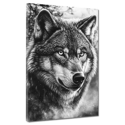 Wolf Porträt schwarz weiß Wandbild