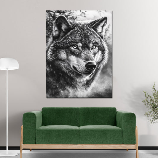 Wolf Porträt schwarz weiß Wandbild