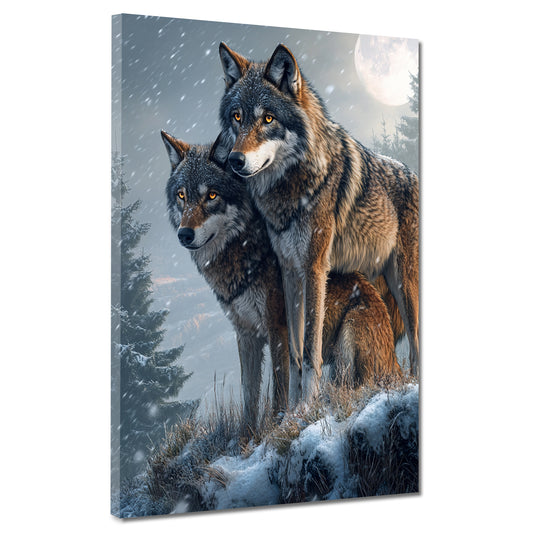 Wolfspaar auf schneebedeckter Anhöhe Wandbild