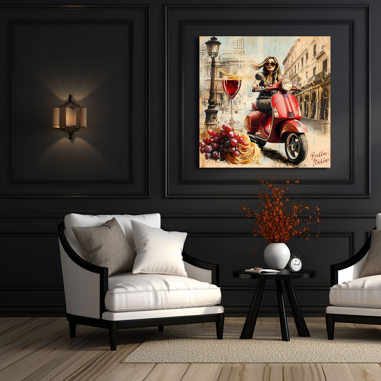 Wunderschöne Frau Vespa Italien Wein Wandbild