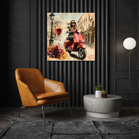 Wunderschöne Frau Vespa Italien Wein Wandbild
