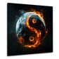 Yin und Yang Symbol mit Feuer und Mond im Dunkeln Wandbild