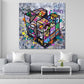 Zauberwürfel als Graffiti Collage auf grauem Grund Wandbild