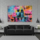 Zwei Kinder auf Bank vor bunter Dream Graffiti Wand Wandbild
