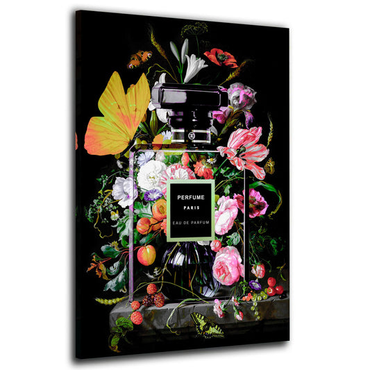 Wandbild Leinwandbild Parfümflasche mit Blumen Lifestyle Pop Art Kunstwerk