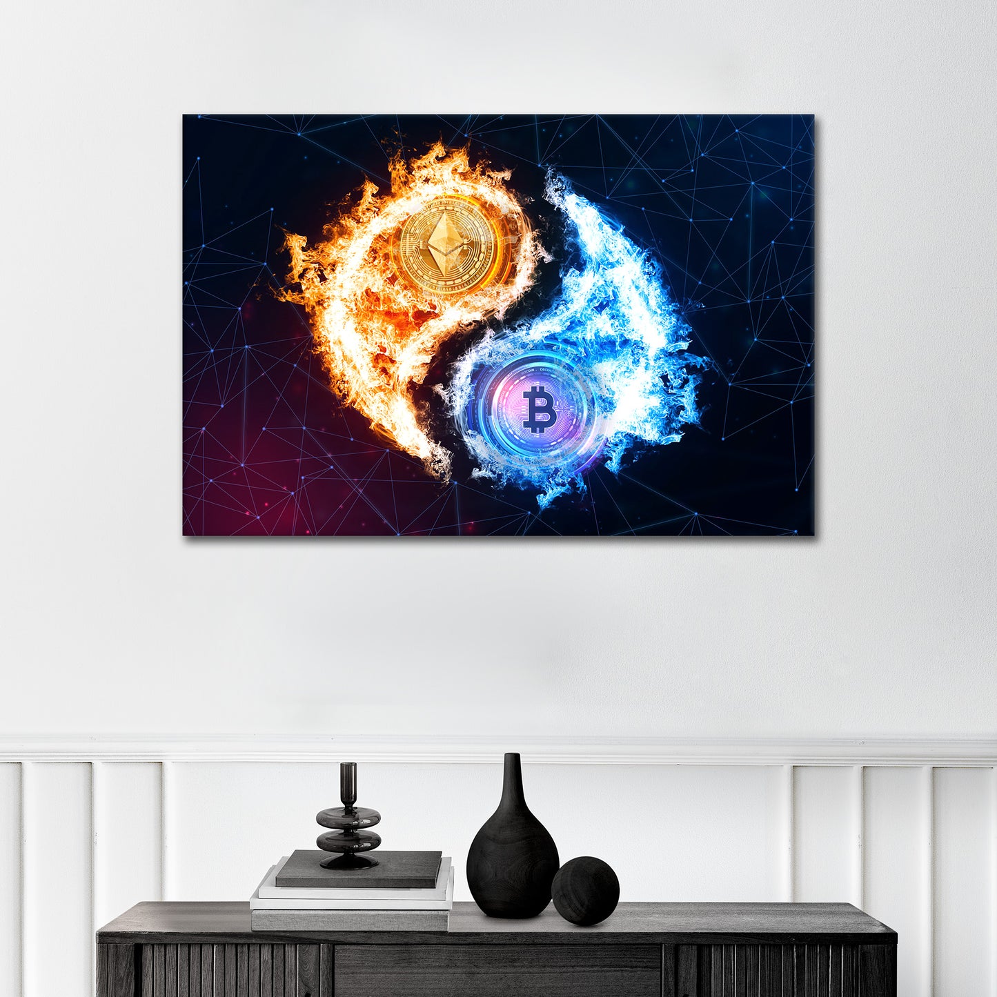 Wandbild Leinwandbild Bitcoin Yin und Yang Style, Kryptowährung