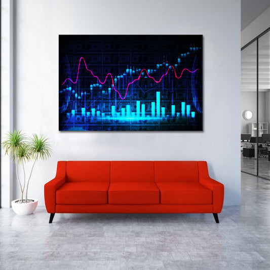 Wandbild Börse Trading Kerzen Blue Style, Büro