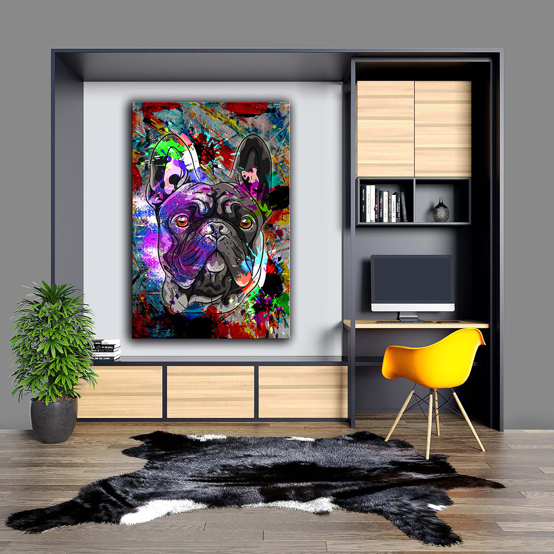 Wandbild Französische Bulldogge Abstract Pop Art Colour, Hund, Tiere